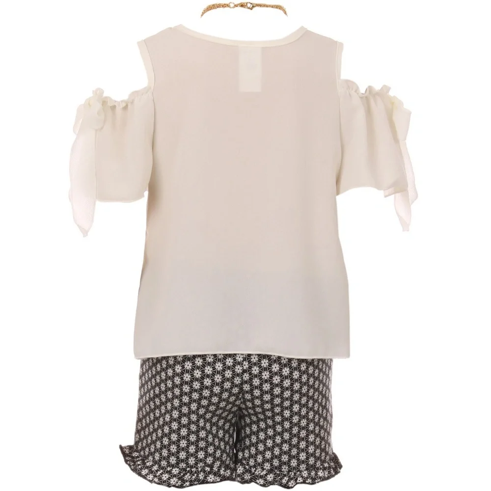 Cold Shoulder Top Short Pant Girl Set Off White